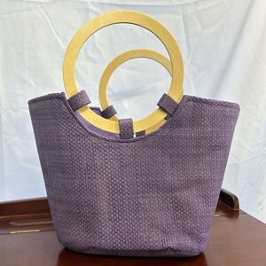 Purple Woven Tote Bag with Gold Handles